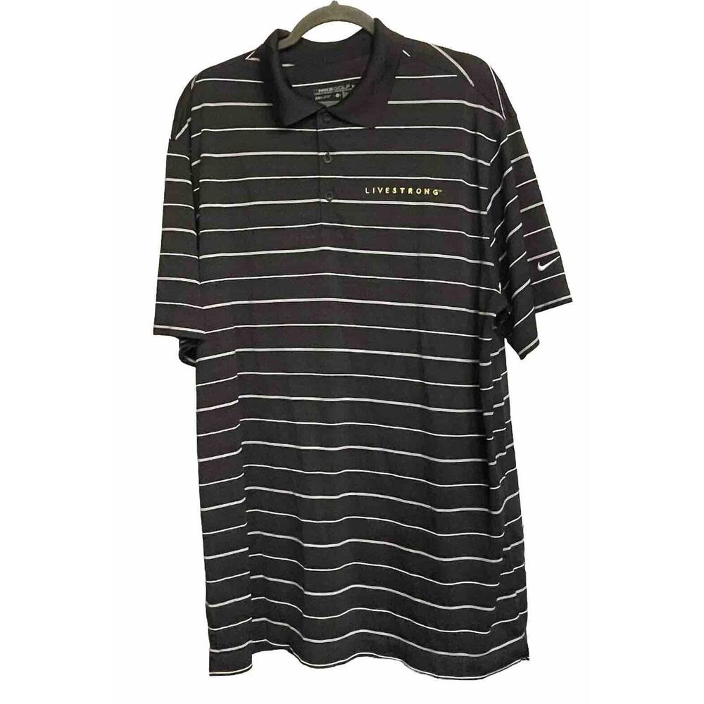 Nike Polo Shirt Dri Fit Golf Livestrong Short Sleeve Performance Striped Mens XL